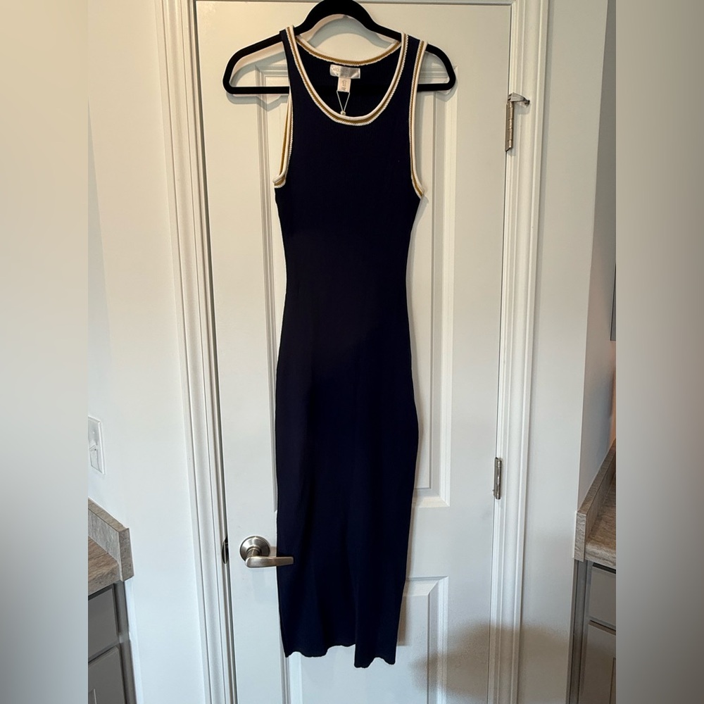Caroline Constas Black Ribbed Tank Maxi Dress with Cream Trim - Picture 2 of 2
